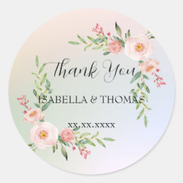 Elegante pastel bloemen Bedankt Trouwfeest Ronde Sticker