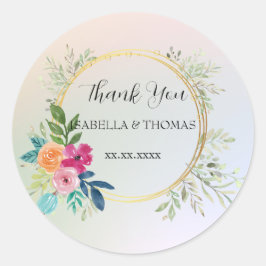 Elegante pastel bloemen Bedankt Trouwfeest Ronde Sticker