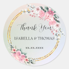 Elegante pastel bloemen Bedankt Trouwfeest Ronde Sticker