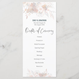 Elegante Pastel Bloemen Blush Grijs Script Bruilof Programmakaart