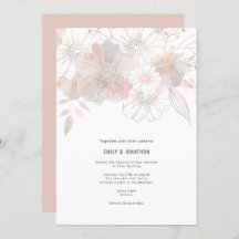 Elegante Pastel Bloemen Blush Peach Grey Bruiloft