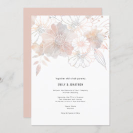 Elegante Pastel Bloemen Blush Peach Grey Bruiloft Kaart