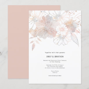 Elegante Pastel Bloemen Blush Peach Grey Bruiloft Kaart