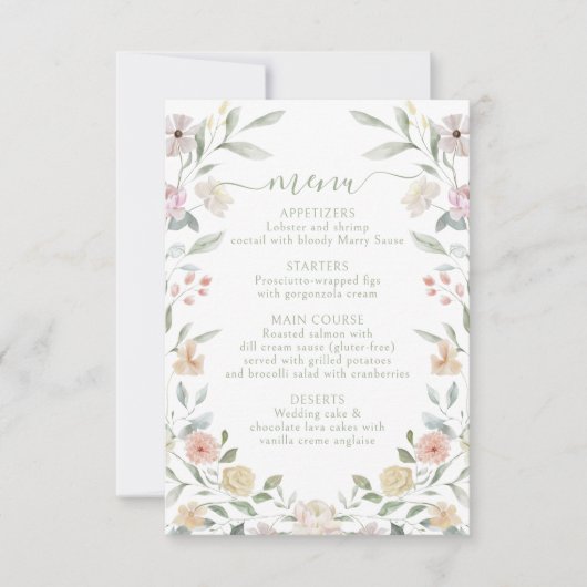 Elegante pastel Bloemen Boheemse bruiloft Menu (Voorkant)