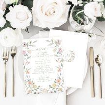 Elegante pastel Bloemen Boheemse bruiloft Menu