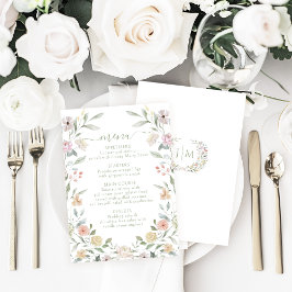 Elegante pastel Bloemen Boheemse bruiloft Menu