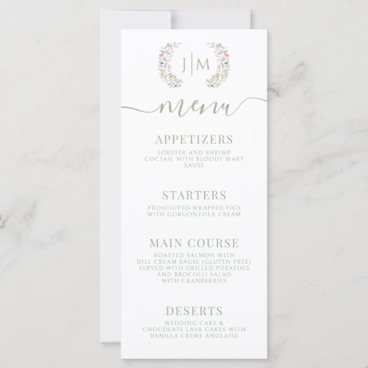 Elegante Pastel Bloemen Botanische bruiloft Menu K (Voorkant)