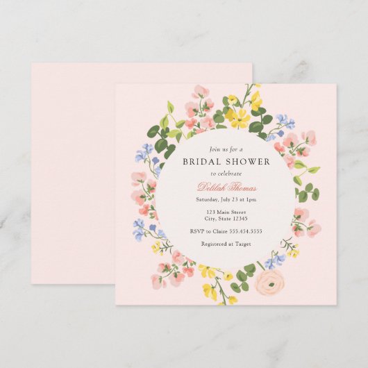 Elegante Pastel Bloemen Bruids Douche Uitnodiging (Voorkant / Achterkant)