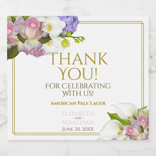 Elegante pastel bloemen bruiloft dank u bier etiket (Enkel label)
