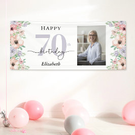Elegante Pastel Bloemen Foto 70ste Verjaardagsfees Spandoek