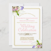 Elegante Pastel Bloemen Goud en Roze Bruiloft Kaart (Voorkant)