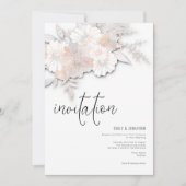 Elegante Pastel Bloemen Peach Blush Grijs Bruiloft Kaart (Voorkant)