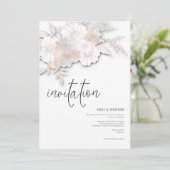 Elegante Pastel Bloemen Peach Blush Grijs Bruiloft Kaart (Staand voorkant)