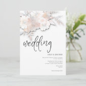 Elegante Pastel Bloemen Peach Blush Grijs Bruiloft Kaart (Staand voorkant)
