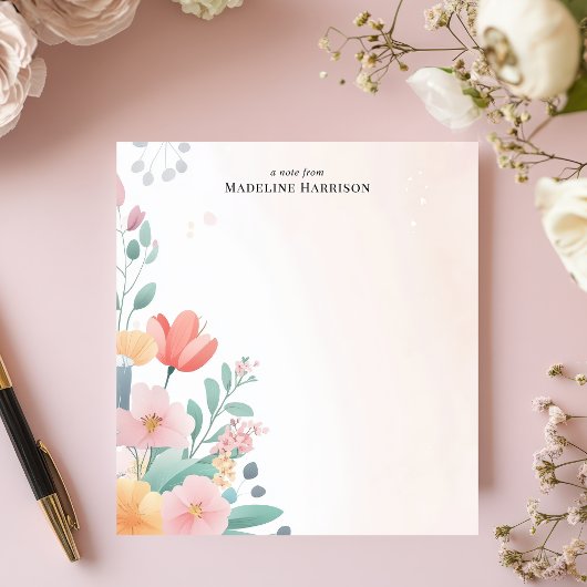 Elegante pastel bloemenboeket gepersonaliseerde na notitieblok
