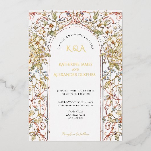 Elegante Pastel  Bloemenboog bruiloft Folie Uitnodiging (Voorkant)