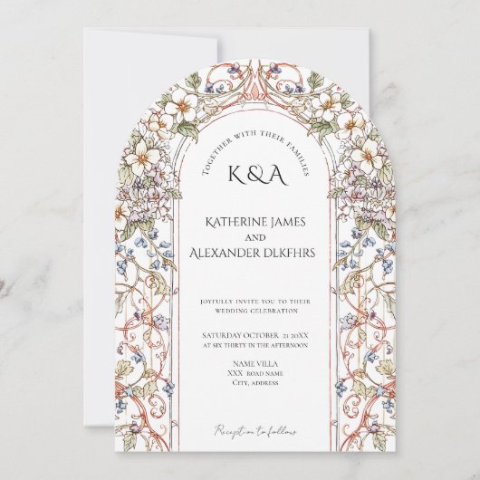 Elegante Pastel  Bloemenboog bruiloft Kaart (Voorkant)