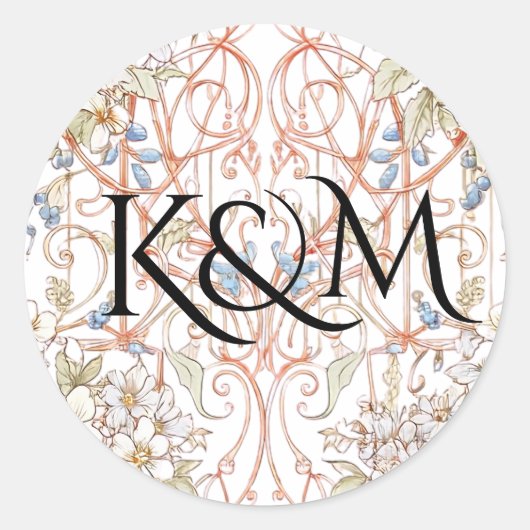 Elegante Pastel Bloemenboog bruiloft Ronde Sticker (Voorkant)