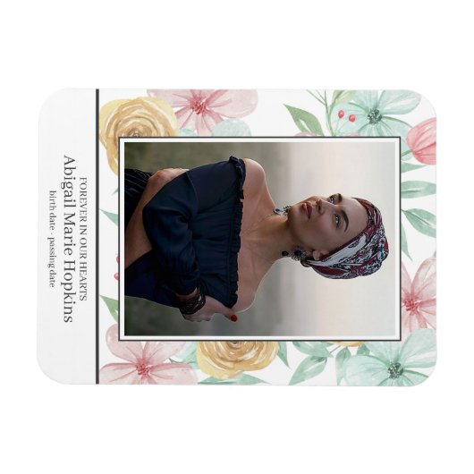 Elegante pastel bloemig in liefdevolle herinnering magneet (Horizontaal)