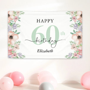 Elegante Pastel Bloemige 60e Verjaardagsfeest  Spandoek