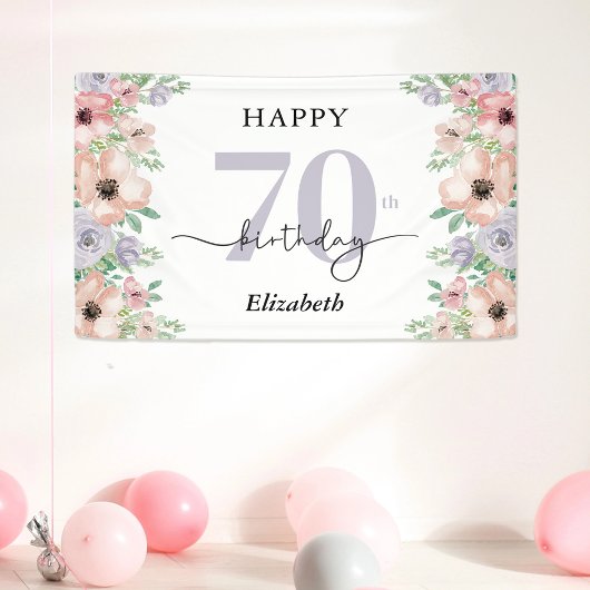 Elegante Pastel Bloemige 70e Verjaardagsfeest Spandoek