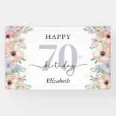 Elegante Pastel Bloemige 70e Verjaardagsfeest Spandoek (Horizontaal)