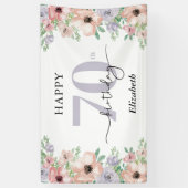 Elegante Pastel Bloemige 70e Verjaardagsfeest Spandoek (Verticaal)