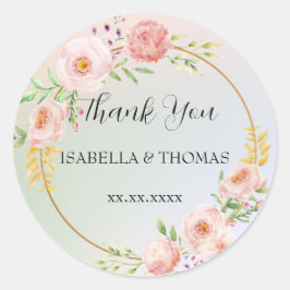 Elegante pastel bloemige bedankkaart voor huwelijk ronde sticker