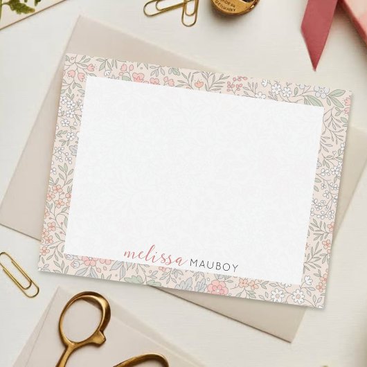 Elegante Pastel Bloemige Blush Custom Naam Notitie