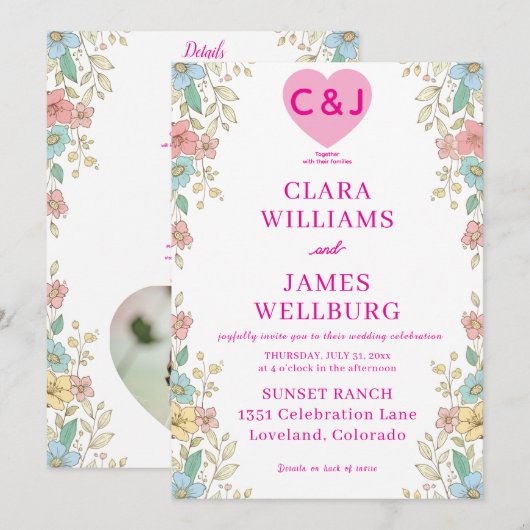 Elegante Pastel Bloemige Uitnodiging Template (Voorkant / Achterkant)