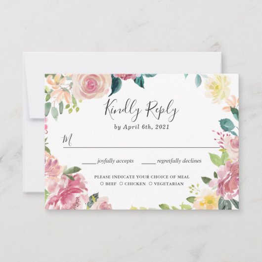 Elegante Pastel Blush Garden Floral Wedding RSVP Kaartje (Voorkant)