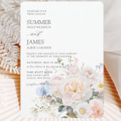 Elegante Pastel Blush Wit Blauw Bloemen Huwelijk Kaart