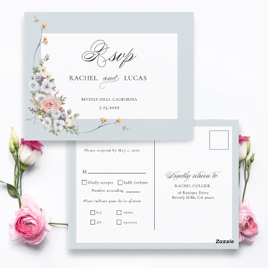 Elegante Pastel Boho Bloemenkalligrafie RSVP Briefkaart