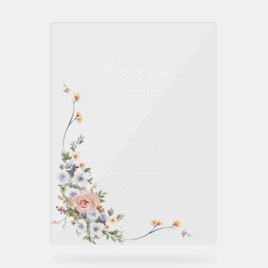 Elegante Pastel Boho Bloemenkalligrafie Welkom Acryl Bord (Voorkant)