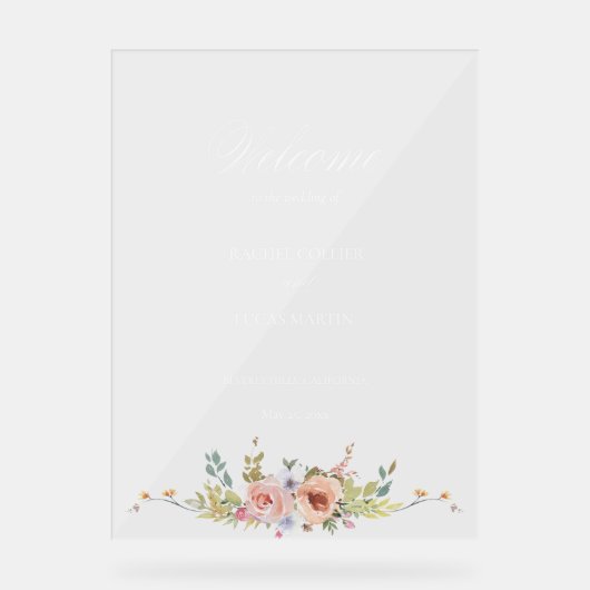 Elegante pastel Boho bloemkalligrafie Acryl Bord (Voorkant)