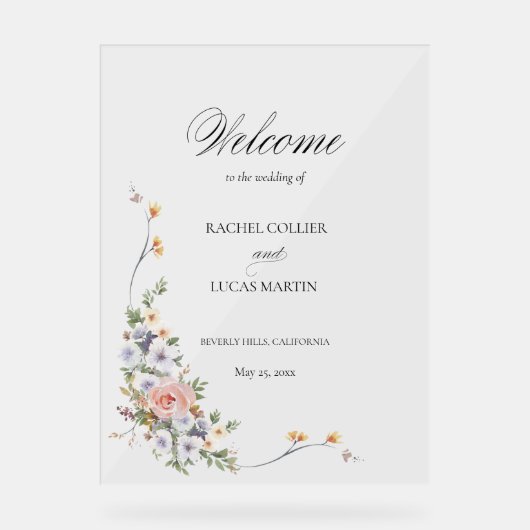 Elegante pastel Boho bloemkalligrafie Acryl Bord (Voorkant)