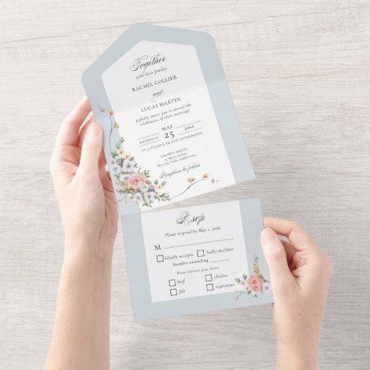 Elegante pastel Boho bloemkalligrafie All In One Uitnodiging (Afscheurbaar)