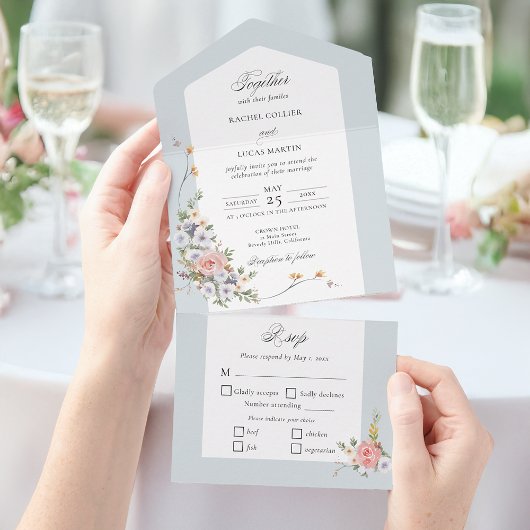 Elegante pastel Boho bloemkalligrafie All In One Uitnodiging