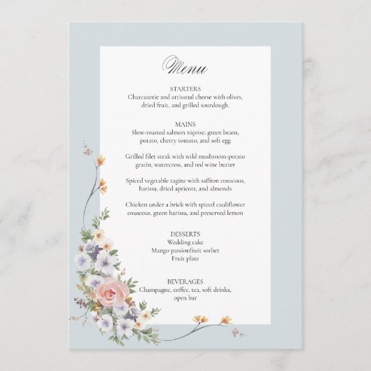 Elegante pastel Boho bloemkalligrafie Menu (Voorkant)