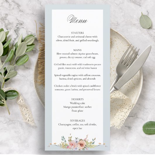 Elegante pastel Boho bloemkalligrafie Menu