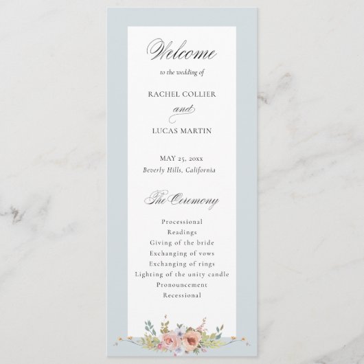 Elegante pastel Boho bloemkalligrafie Programmakaart (Voorkant)