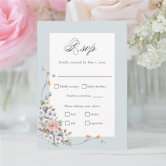 Elegante pastel Boho bloemkalligrafie RSVP Kaartje