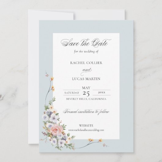 Elegante pastel Boho bloemkalligrafie Save The Date (Voorkant)