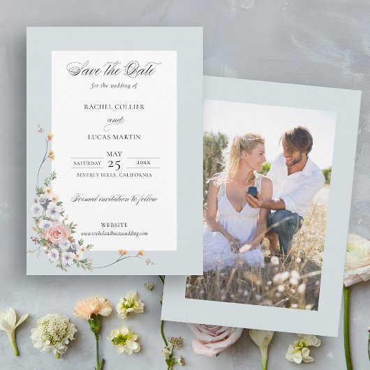 Elegante pastel Boho bloemkalligrafie Save The Date