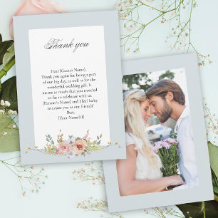 Elegante Pastel Boho Floral Kalligrafie/Foto Bedankkaart