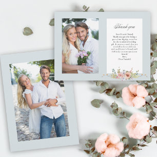 Elegante Pastel Boho Floral Kalligrafie/Foto Bedankkaart