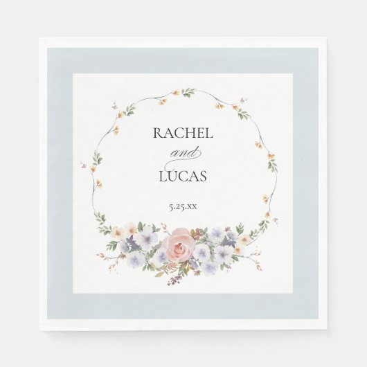 Elegante Pastel Boho Waterverf Bloemen Servet (Voorkant)