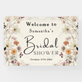 Elegante Pastel Boho Wilde Bloem Moderne Bruidsdou Spandoek (Horizontaal)