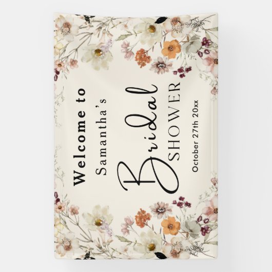 Elegante Pastel Boho Wilde Bloem Moderne Bruidsuit Spandoek (Verticaal)