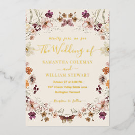 Elegante Pastel Boho Wilde Bloem Moderne Trouw Folie Uitnodiging
